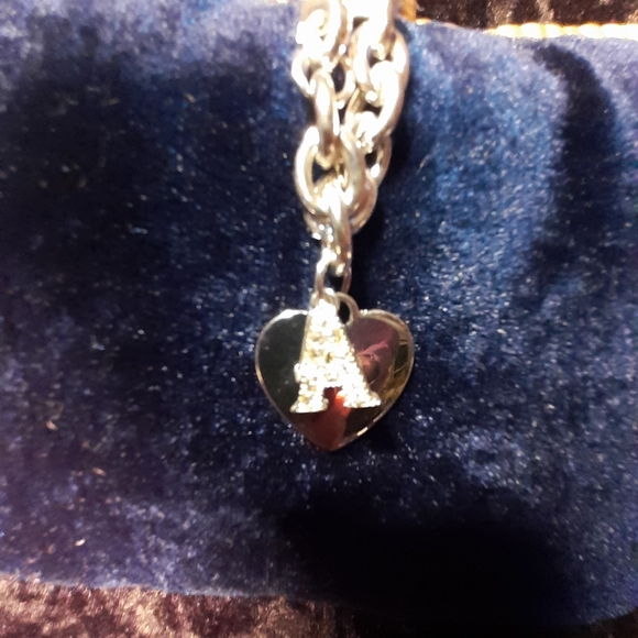 Jewelry - Silver Heart Charm Bracelet Crystal Initial A